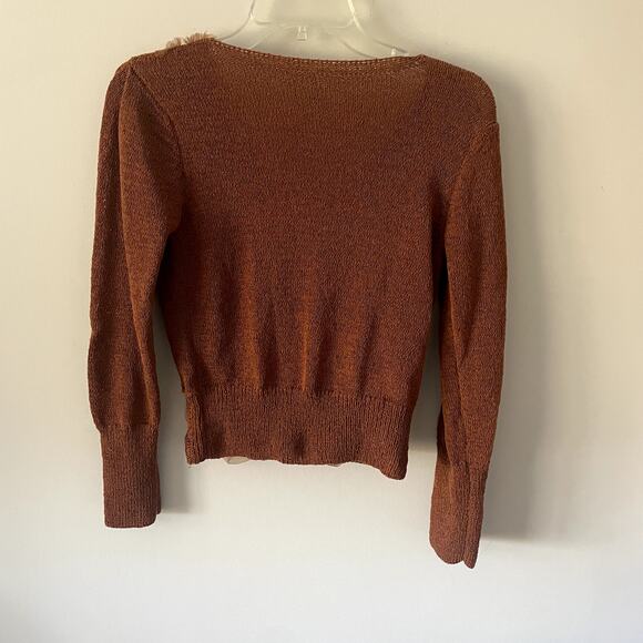 Chicwish Mesh Overlay Crop Knit Top in Carmel Sz L/XL - Picture 3 of 5